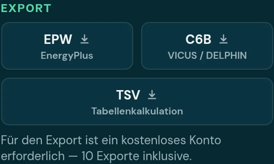 Exportformate EPW, C6B und TSV in der Seitenleiste