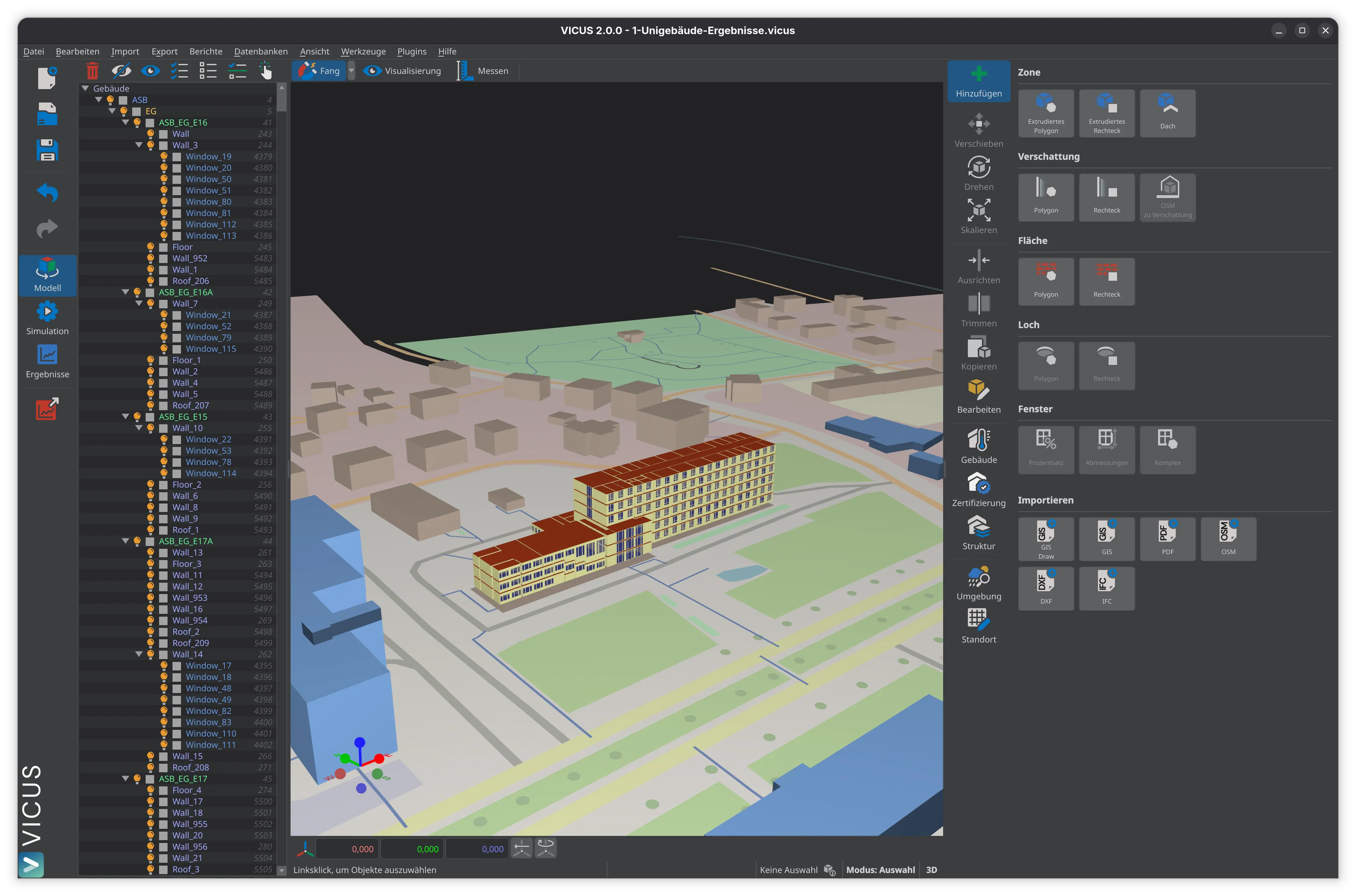 VICUS Buildings — 3D-Gebäudemodell mit Umgebung und Topographie