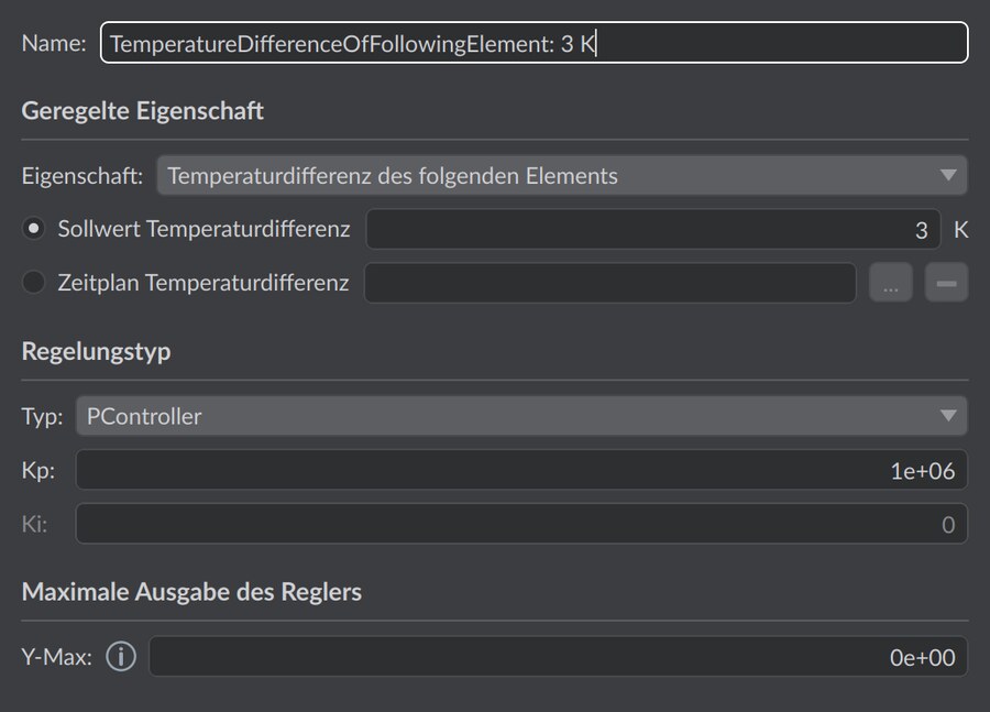 Dialog Regler bearbeiten mit den Bereichen Geregelte Eigenschaft und Regelungstyp