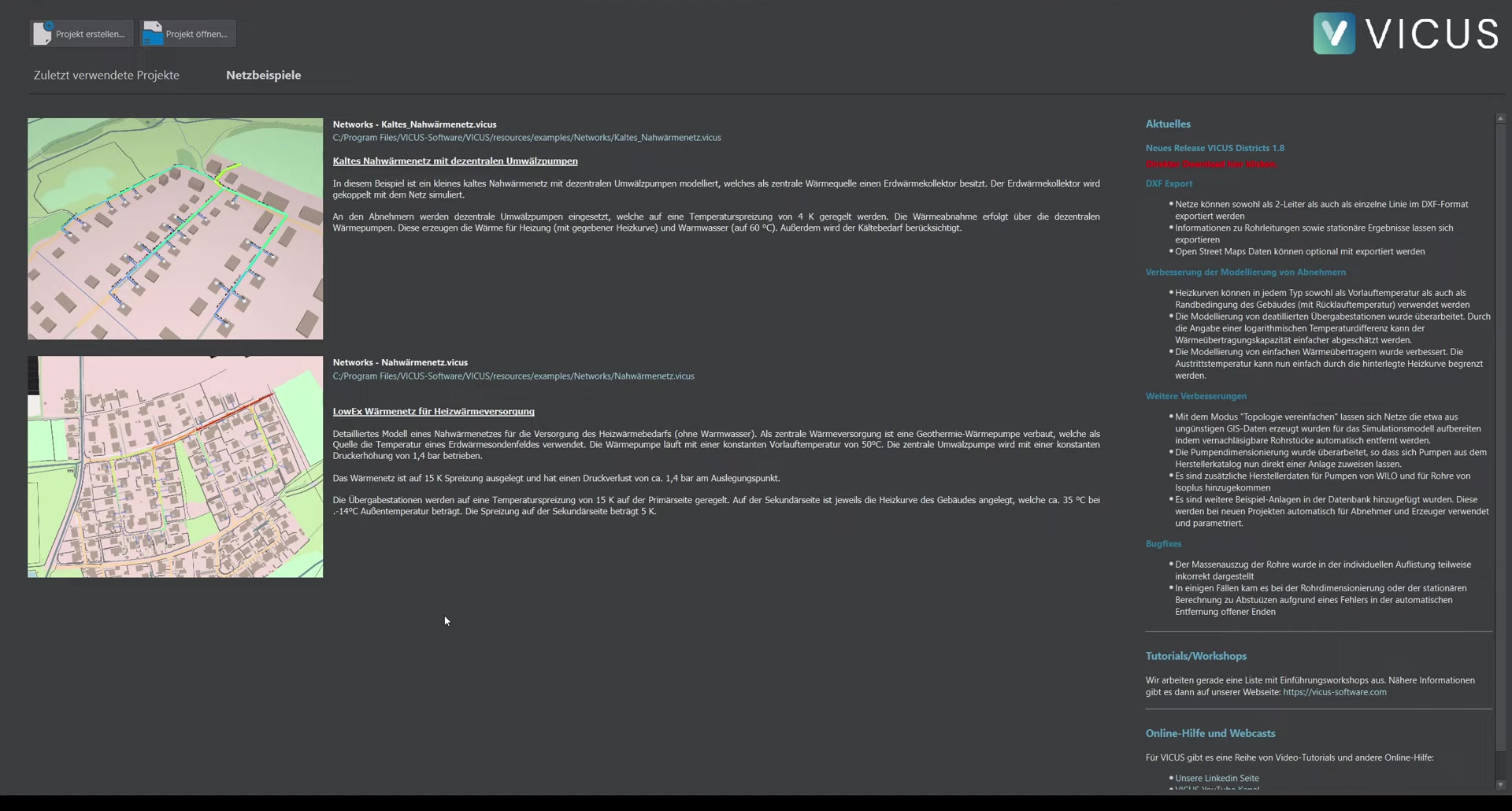 Network examples in VICUS Districts