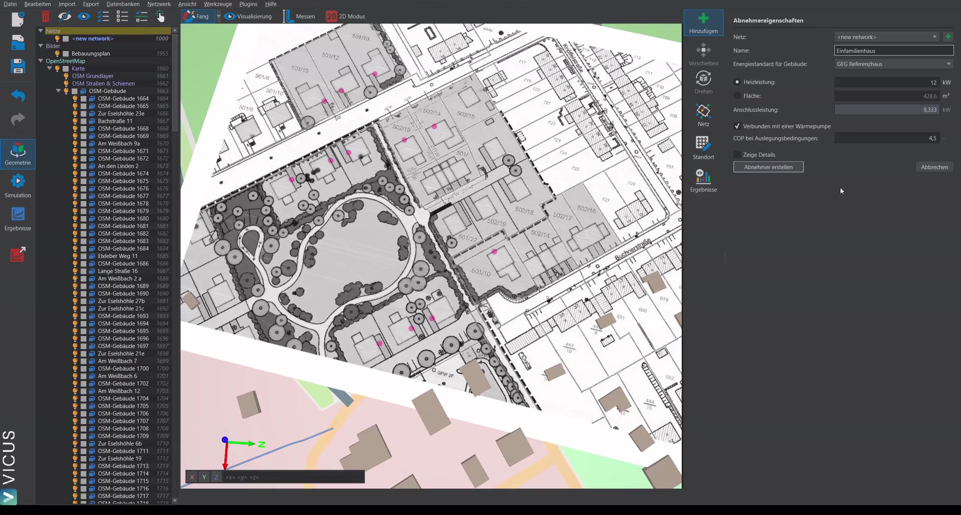 Additional consumers such as row houses are placed on the plan