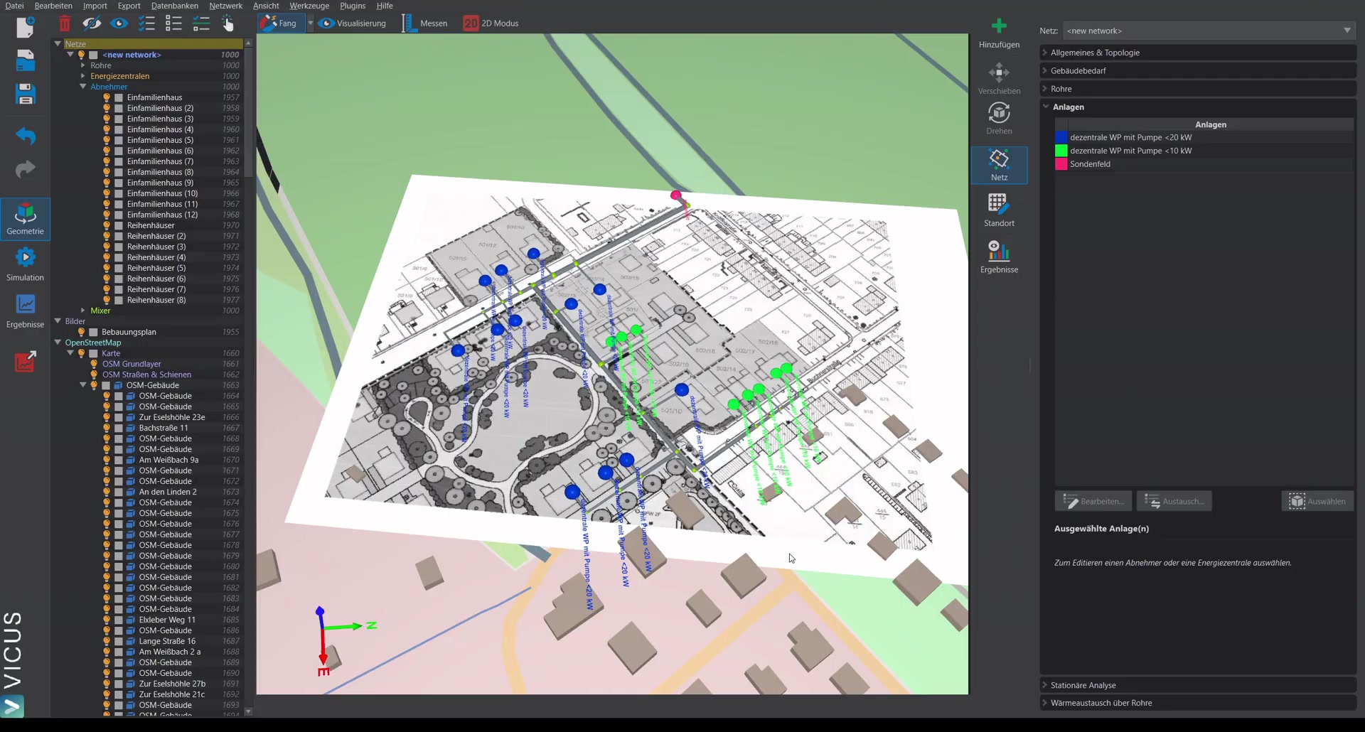 Passive cold district heating network with decentralized circulation pumps