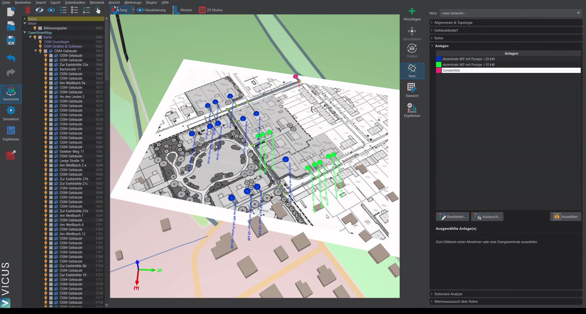 Cold district heating network ready for annual simulation