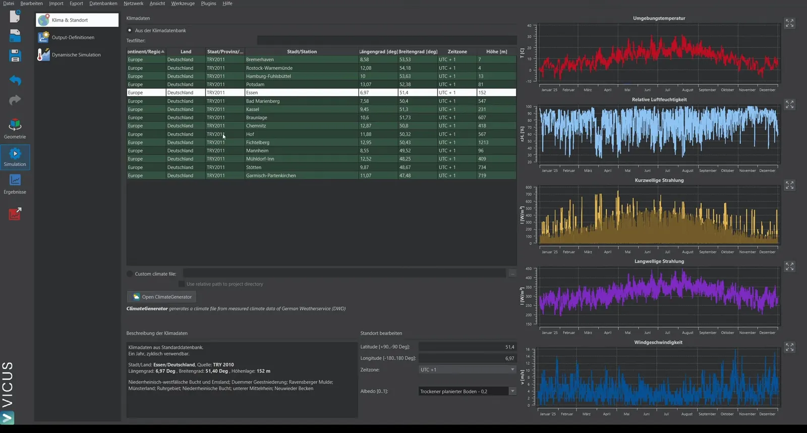 Simulationseinstellungen mit Klimadaten und 2 Jahren Simulationsdauer