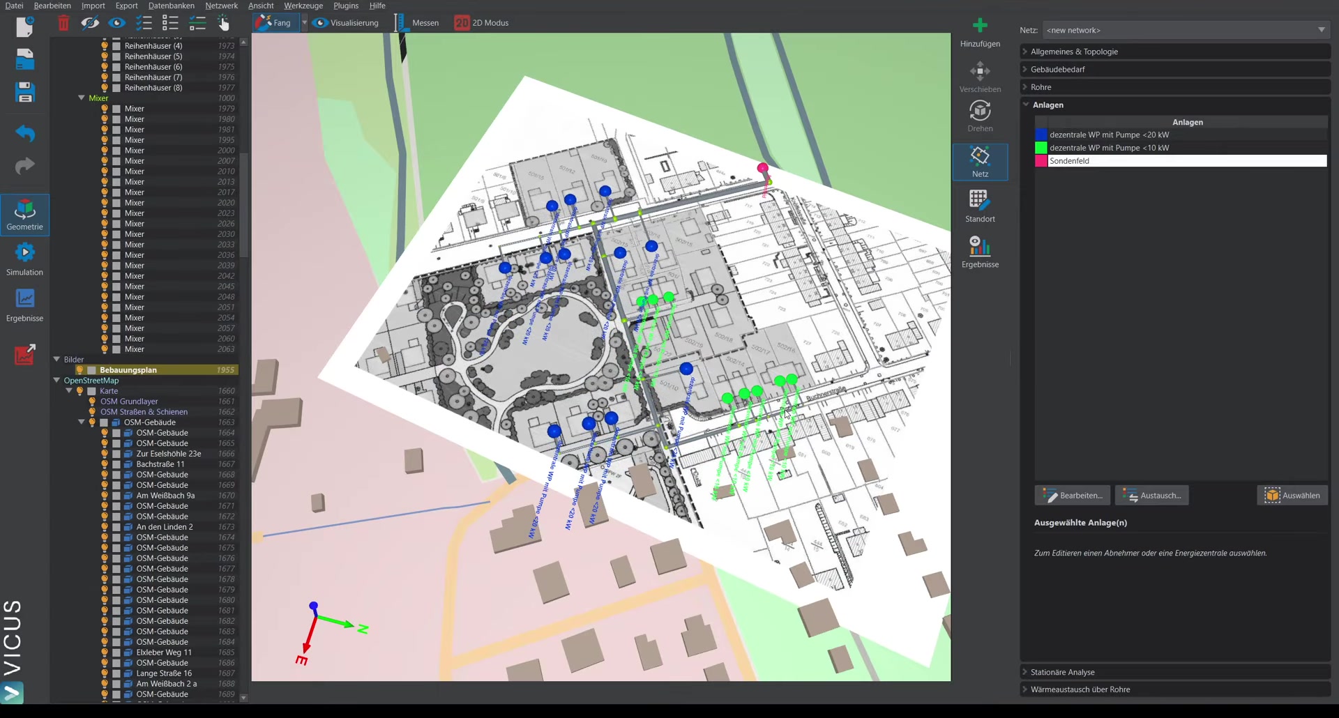 Cold district heating network with ground heat collector as heat source
