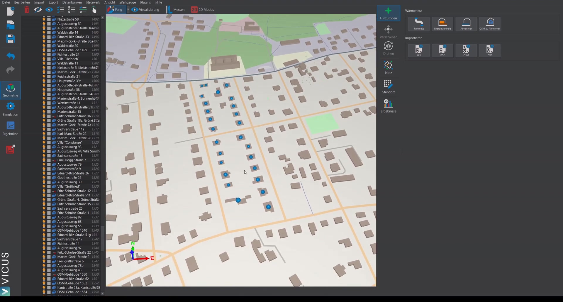 Drawing the heat network in 2D mode along the street