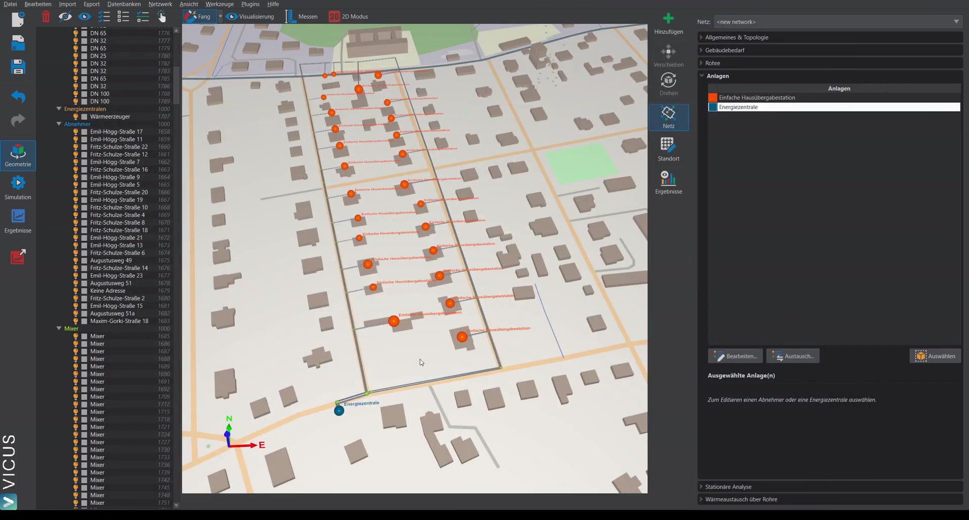 Steady-state calculation dialog with supply temperature and simultaneity