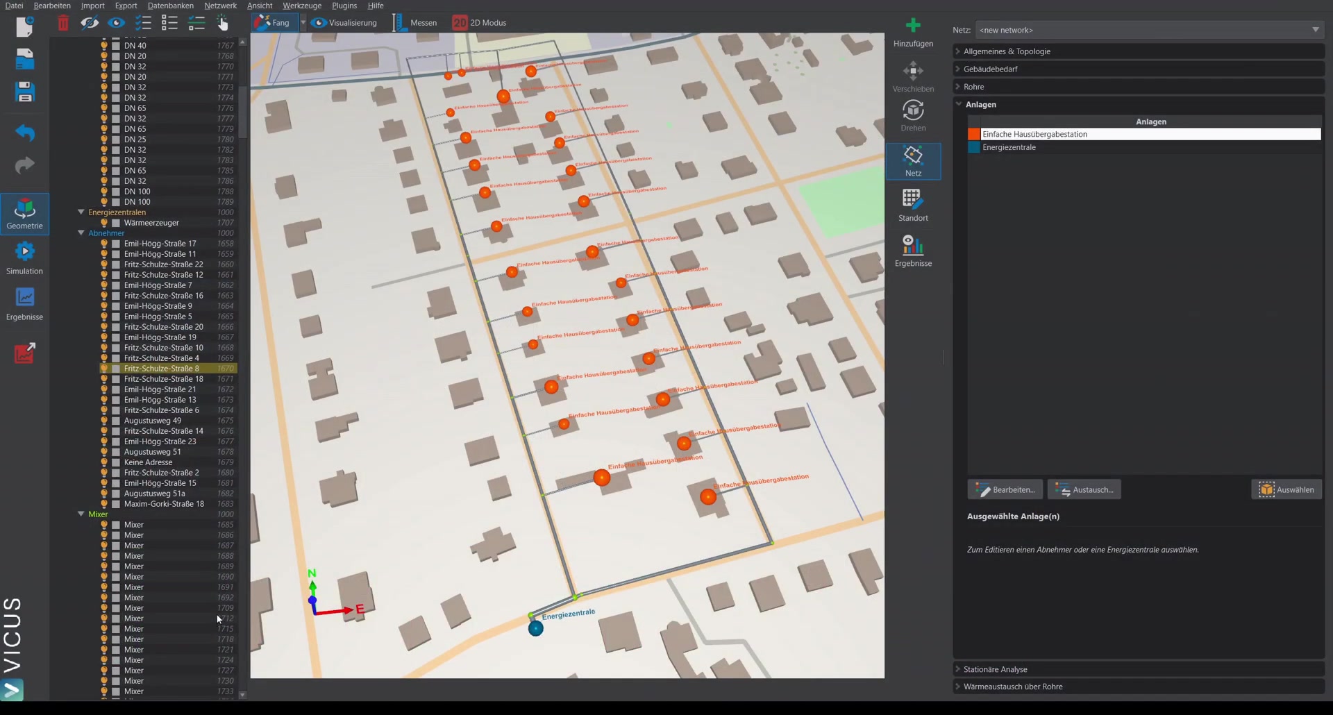 District heating network ready for dynamic thermo-hydraulic simulation