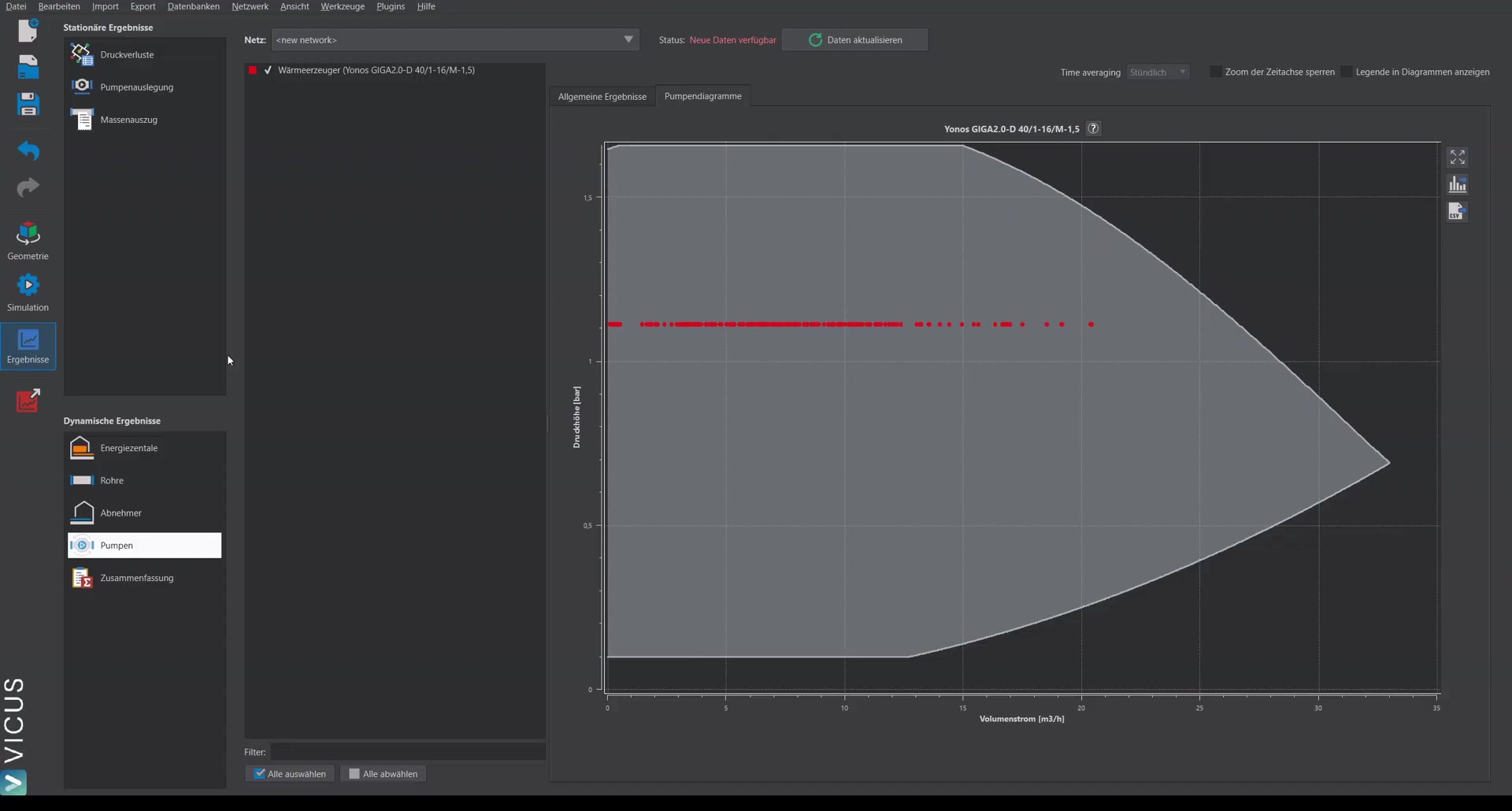 Summary with supplied heat, extracted heat, and percentage losses