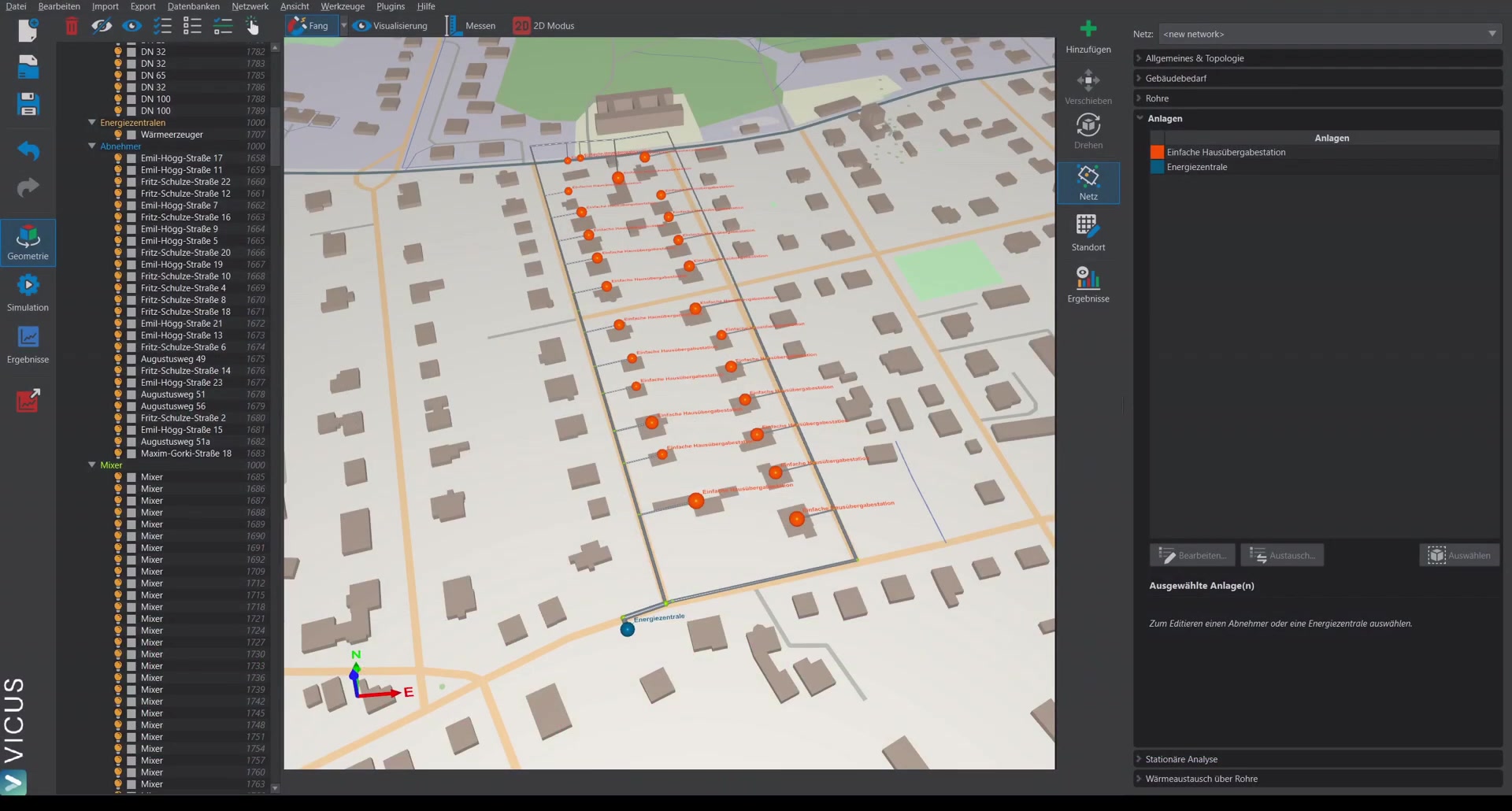 District heating network for configuring a heating curve and outlet temperature limit