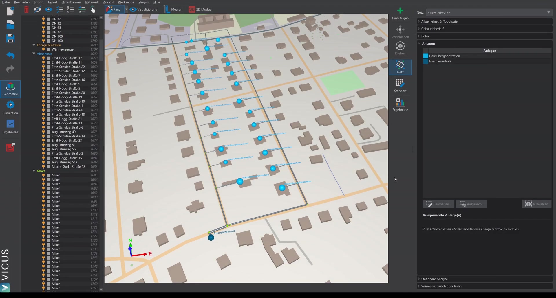 Simulation over 14 days with detailed transfer station