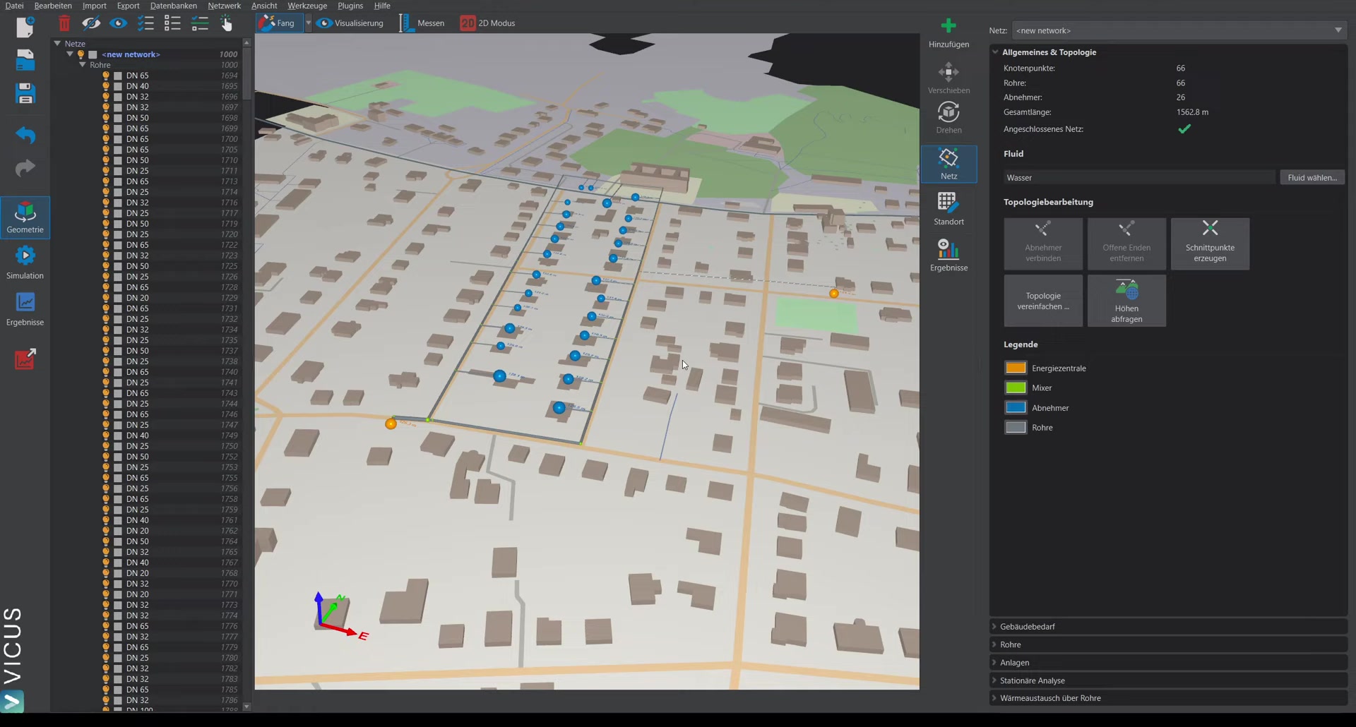 Pipe sizing with new tab for energy plant properties